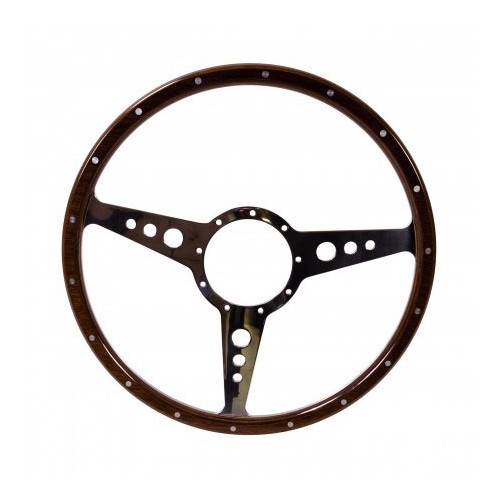  SSP wood rim steering wheel with 3 polished aluminium spokes - 15 inches - RS00832 