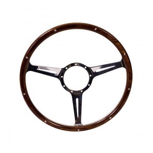  SSP wood rim steering wheel with 3 polished aluminium spokes - 15 inches - RS00833 