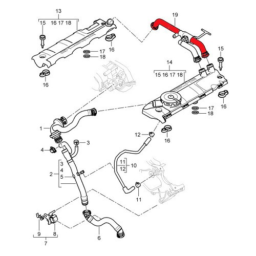 Breather pipe on cylinder head covers for Porsche Cayenne type 9PA S and GTS phase 2 (2007-2010) - RS11002