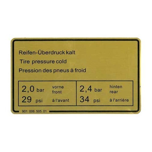  Adhesive label showing the tyre pressure for Porsche - RS13288 