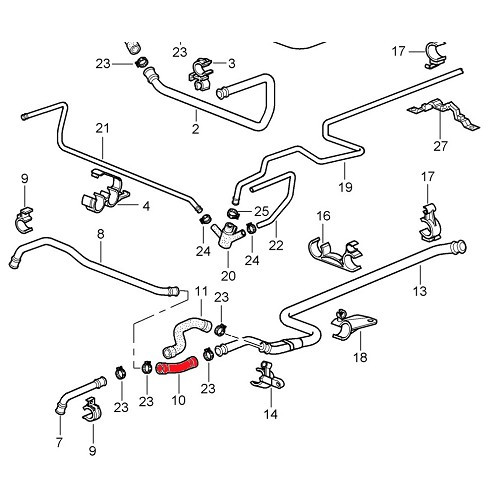 Durite de retour de radiateur droit pour Porsche 911 type 996 Carrera 4 et 4S (1998-2005)  - RS90967