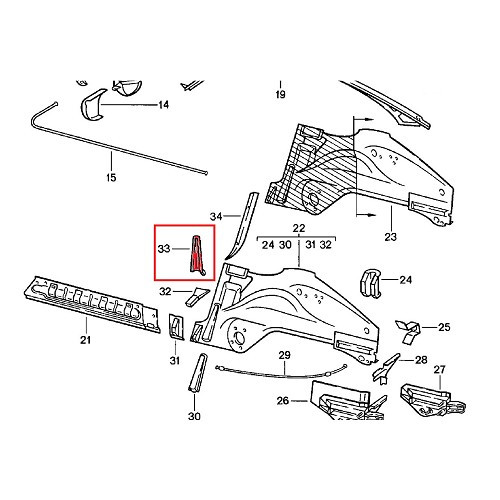 Interior rear wheel arch reinforcement for Porsche 911 and 912 (1965 - 1983) - left side - RS91553