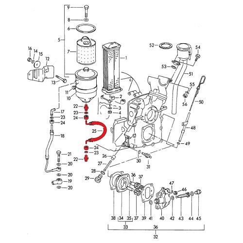  Tuyau d'huile sur boitier de filtre à huile pour Porsche 356 Pré-A, A, B et C (1950-1965) - RS92091-1 