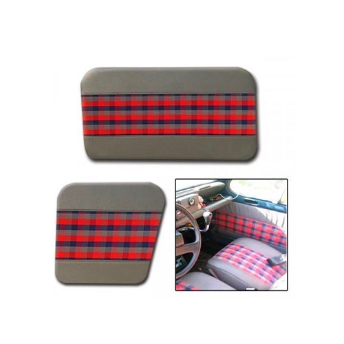  Set of 4 door panels for Renault 4 (07/1982-12/1992) - grey leatherette, red and blue plaid - RT20016-2 