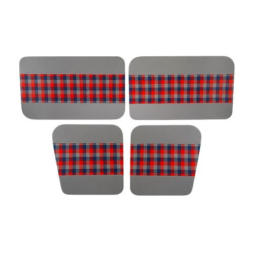  Set of 4 door panels for Renault 4 (07/1982-12/1992) - grey leatherette, red and blue plaid - RT20016 