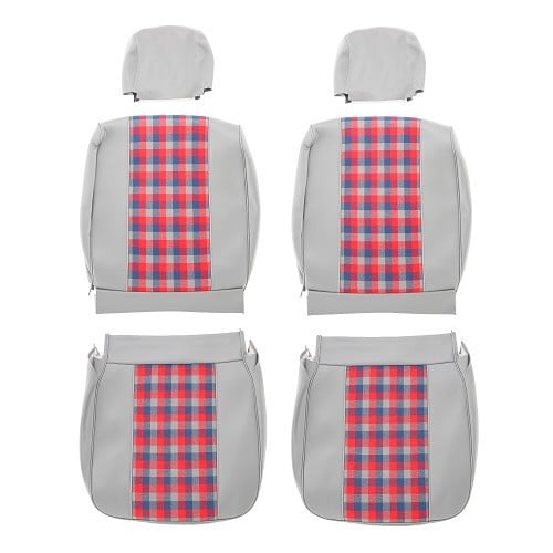  Set of front and rear seat covers for Renault 4 (01/1978-12/1992) - grey leatherette, red and blue plaid - RT20024-1 