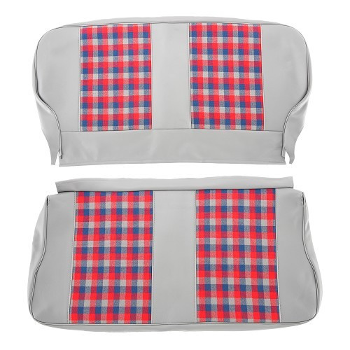  Set of front and rear seat covers for Renault 4 (01/1978-12/1992) - grey leatherette, red and blue plaid - RT20024-2 
