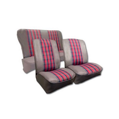  Set of front and rear seat covers for Renault 4 (01/1978-12/1992) - grey leatherette, red and blue plaid - RT20024-3 