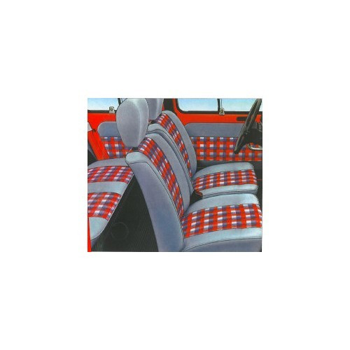  Set of front and rear seat covers for Renault 4 (01/1978-12/1992) - grey leatherette, red and blue plaid - RT20024 