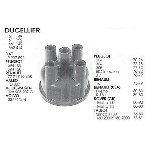  Ducellier polyester type igniter head for Renault 4 (04/1962-12/1993) - RT40070 