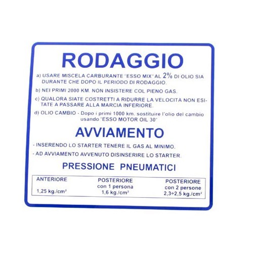     
                
                
    Label blue rodaggio vespa 50-125 primavera - SC82640
