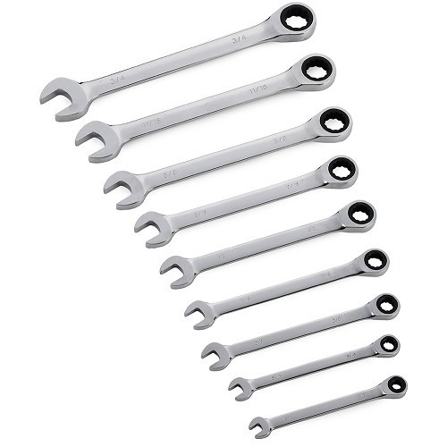  Ratchet ring spanners - 9 pieces - Sizes in inches - TB00397 