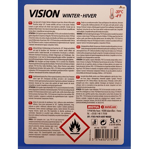  Lava para-brisas MOTUL Vision Winter -20°C para o inverno - bidão - 5 litros - UA01221-3 