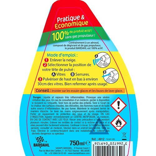  Descongelador BARDAHL - frasco de spray de 750ml - UA01230-1 