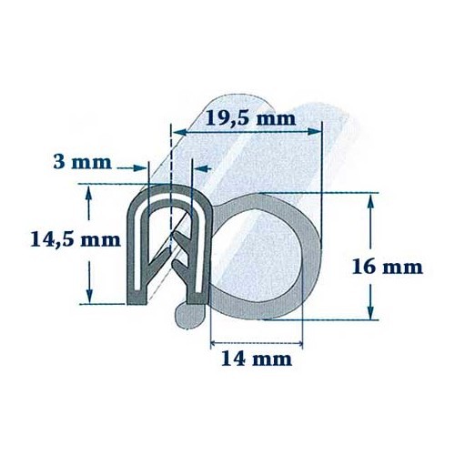  Burlete para puerta con marco metálico negro - 22,5 x 14 mm - UA080021-2 