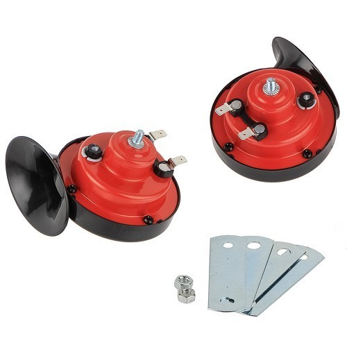     
                
                
    Klaxons 12 Volts rétro rouge / noir - La paire - UA19038
