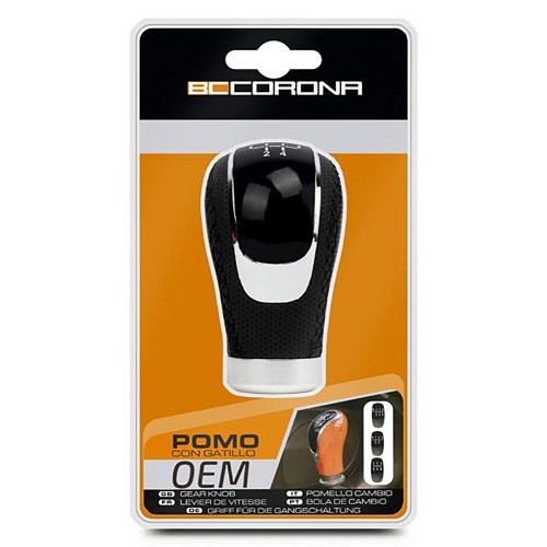 Pomello leva del cambio allungato in cuoio di colore nero - UB00202