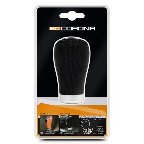 Pomello leva del cambio allungato in cuoio di colore nero - UB00202