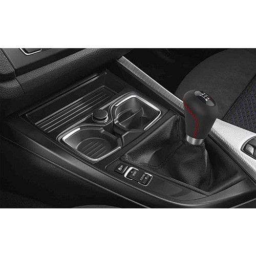  Black leather gear knob with red topstitching - UB00206-1 