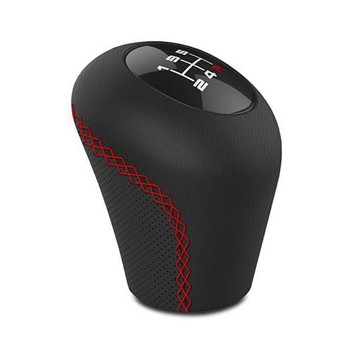  Black leather gear knob with red topstitching - UB00206 