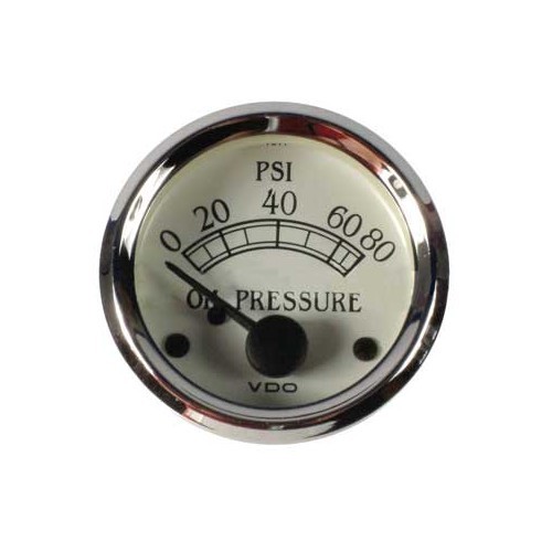  VDO oil pressure gauge, 0 - 80 Psi, White & Chrome - UB10020 