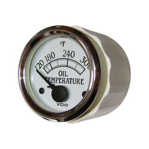  Manomètre VDO de température d'huile Royale 120-300°F Blanc & Chrome - UB10060 