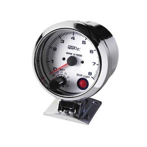  White 90 mm rev counter on chrome-plated base, 8000 rpm with Shift-Light - UB12700 