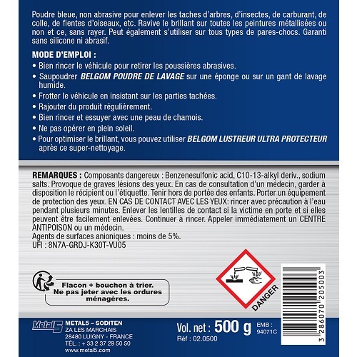  BELGOM Waschpulver für Karosserie - Flasche - 500ml - UC01100-1 