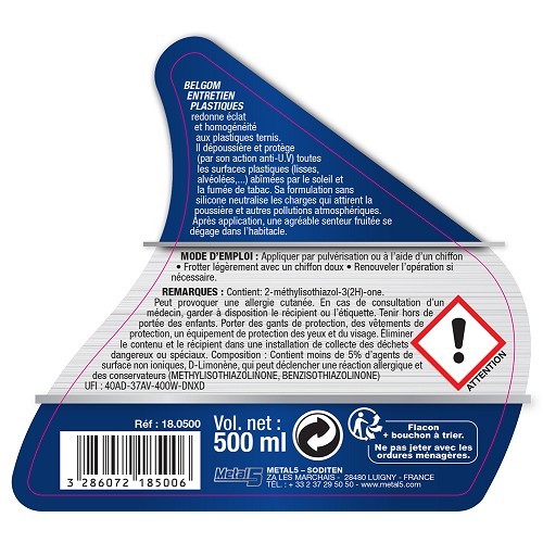  BELGOM Plastics Care - acabamento mate - spray - 500ml - UC01400-1 