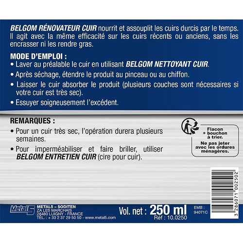  BELGOM Rinnovatore per pelle - Flacone da 250 ml - UC01800-1 