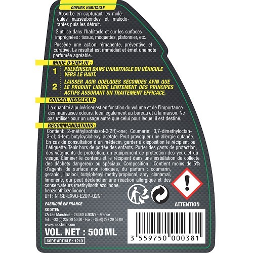  Destructeur d'odeurs NEOCLEAN - en spray - 500ml - UC03120-1 