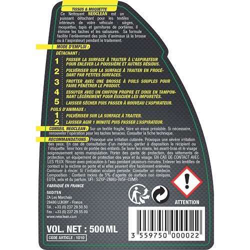  Quitamanchas NEOCLEAN para tejidos y alfombras - spray - 500 ml - UC03125-1 