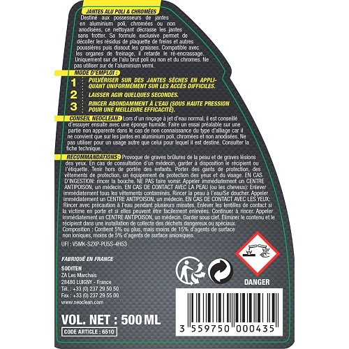  NEOCLEAN Limpiador para llantas de aluminio pulido y cromado - spray - 500ml - UC03126-1 