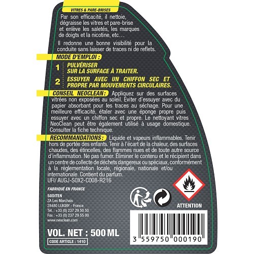  Detergente NEOCLEAN per vetri e parabrezza - spray - 500 ml - UC03130-1 