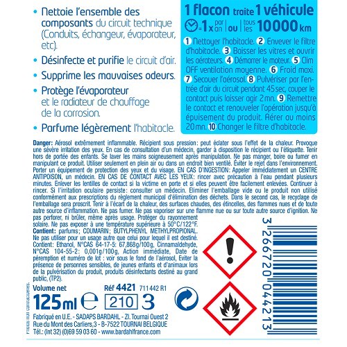  BARDAHL Kit mit Desinfektions- und Reinigungsmittel für Klimaanlage und Innenraum - Aerosol 2x 125ml - UC04162-1 