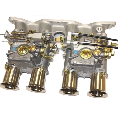 Tiranteria di comando per 2 carburatori WEBER DCOE, montaggio superiore a doppio cavo, aspetto VINTAGE - UC40202