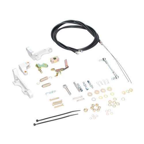     
                
                
    Tringlerie de commande pour 2 carburateurs WEBER DCOE, montage supérieur en double câble, Look VINTAGE - UC40202
