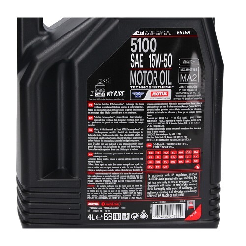 Motoröl für Motorräder MOTUL 5100 4T 15W50 - Technosynthese - 4 Liter - UD10605