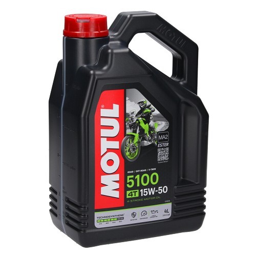     
                
                
    Huile moteur pour moto MOTUL 5100 4T 15W50 - Technosynthèse - 4 Litres - UD10605
