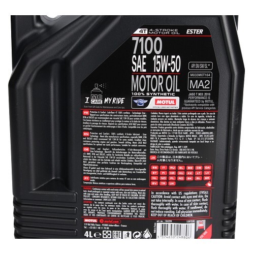  Motoröl für Motorräder MOTUL 7100 4T 15W50 - synthetisch - 4 Liter - UD10617-1 