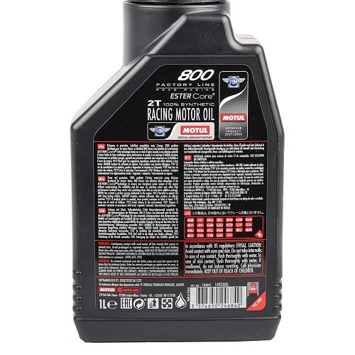 Aceite de mezcla para moto Motul 800 100 % sintético de 2 tiempos, 1 litro - UD10634-1 