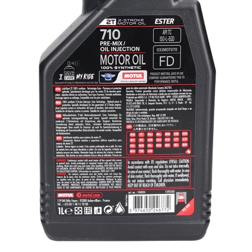  Motul 710 aceite de mezcla 100 % sintético para moto de 2 tiempos, 1 litro - UD10636-1 