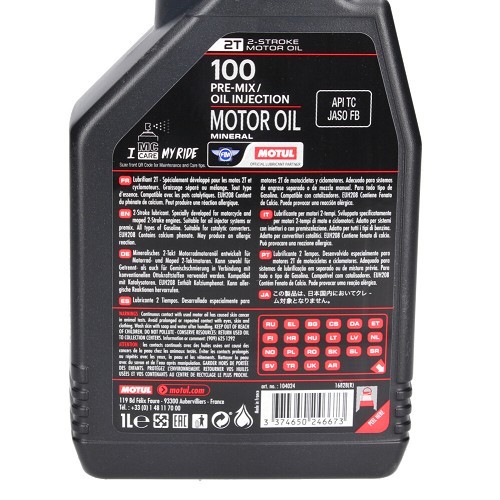Olio minerale per moto 2 tempi Motul 100 - 1 Litro - UD10637