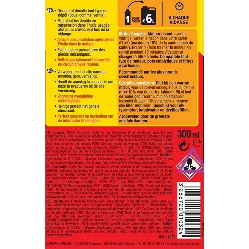 Nettoyant prévidange d'huile BARDAHL - flacon - 300ml - UD20203 