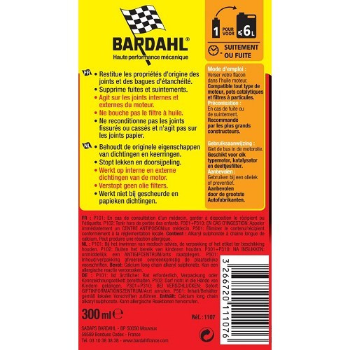  BARDHAL aditivo anti-fugas de óleo de motor - garrafa - 300ml - UD20207-1 