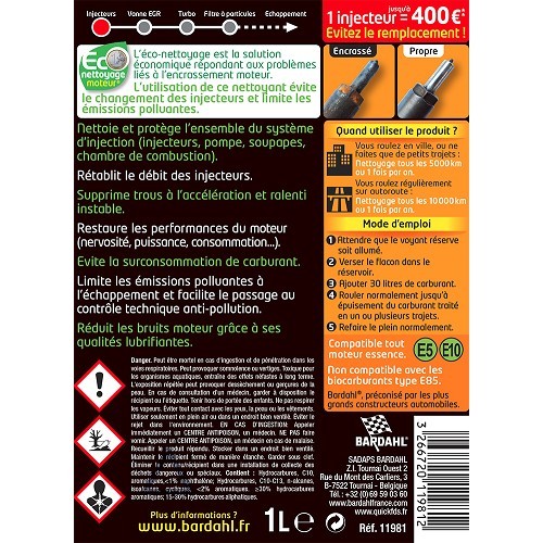  BARDAHL Benzin-Injektor-Reiniger vor der technischen Kontrolle - Flasche - 1 Liter - UD23030-1 