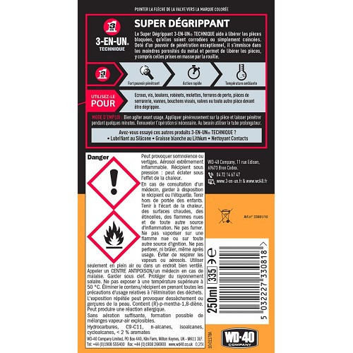 Super dégrippant 3-EN-UN TECHNIQUE - bombe - 250ml - UD28083