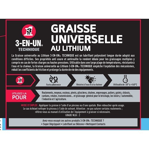  Graisse universelle au lithium 3-EN-UN TECHNIQUE - pot - 1kg - UD28088-1 