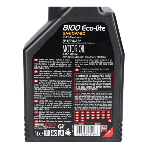  Motorolie MOTUL 8100 ECO-lite 0W20 - synthetisch - 1 liter - UD30001-1 
