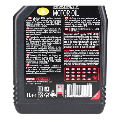  MOTUL 8100 ECO-clean 0W30 motorolie - synthetisch - 1 liter - UD30003-1 